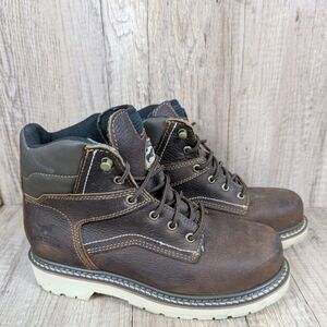 Irish Setter Brown Lace-Up Leather Work Boots with Cream Sole